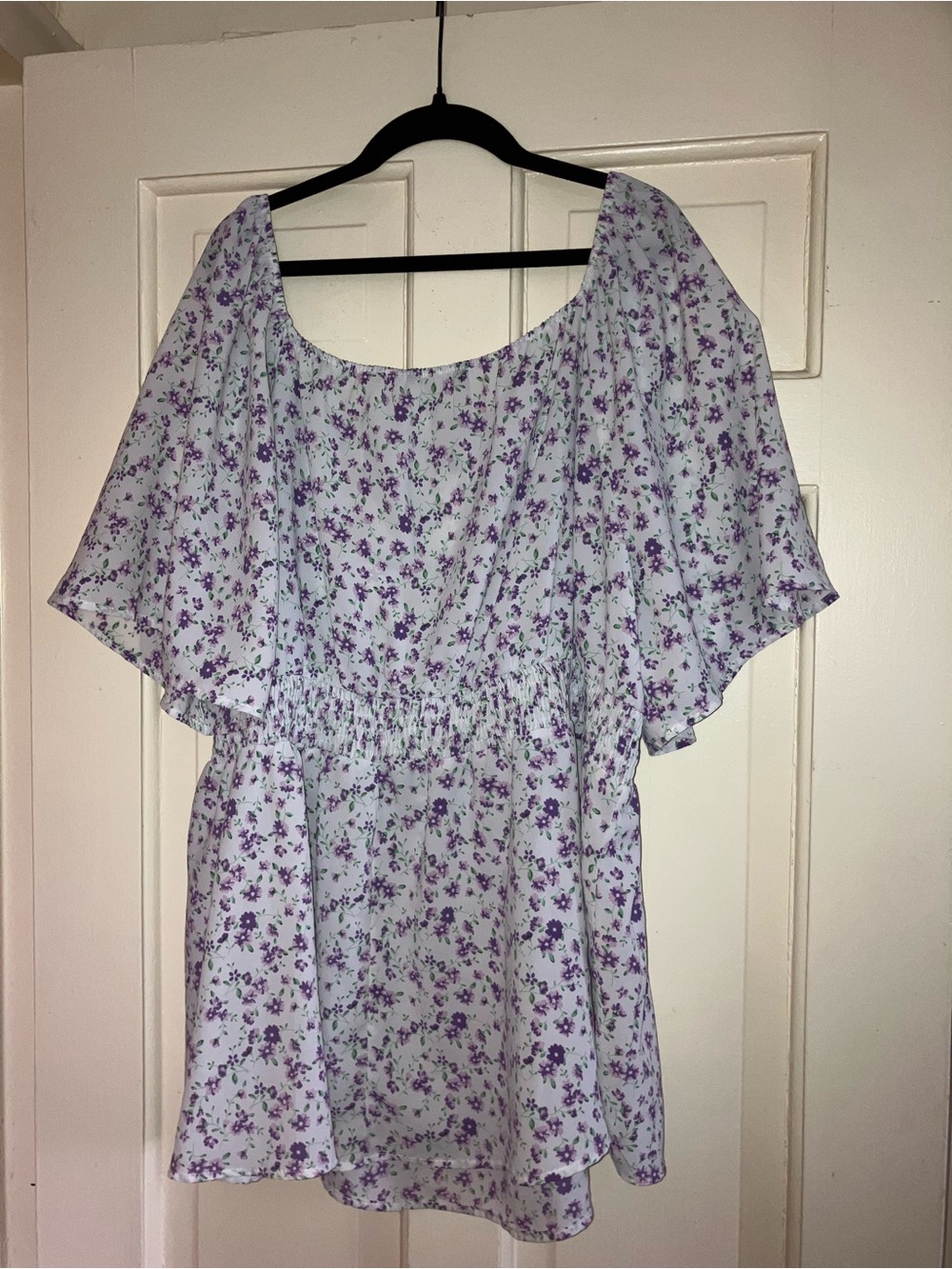 BloomChic White and Lavender Floral Square-Neck Blouse - Picture 2 of 3